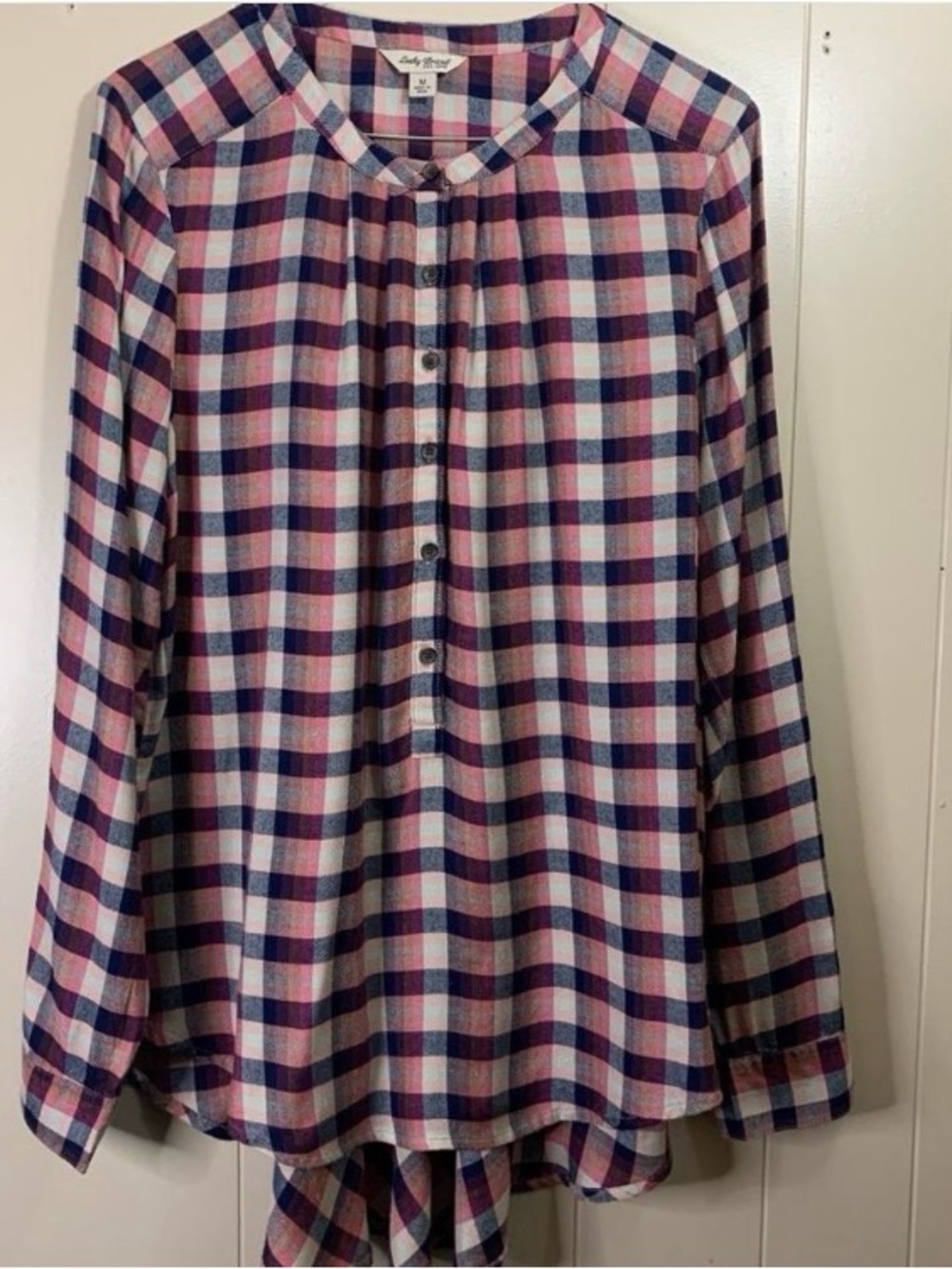 Women’s M Lucky Brand Plaid Button-Front Shirt — Navy, Pink & White